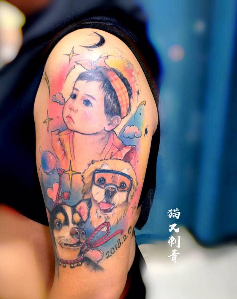 设计图稿纹身图片_手臂水彩纹身图案