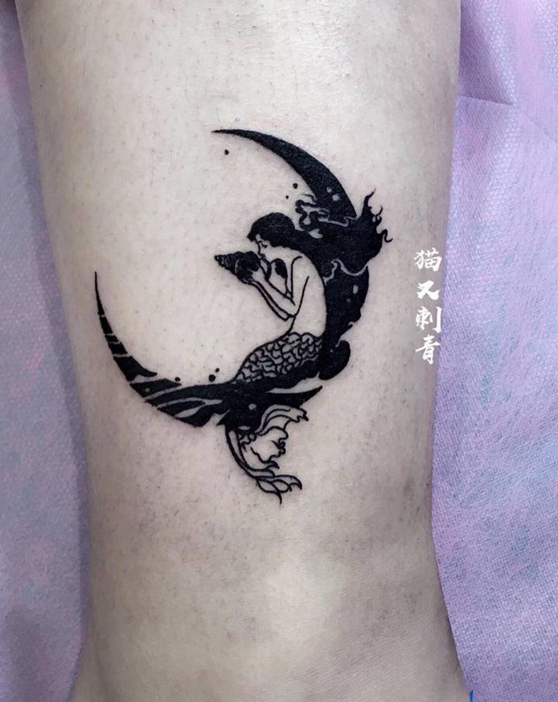 海螺姑娘？～纹身图片_腿部纹身图案