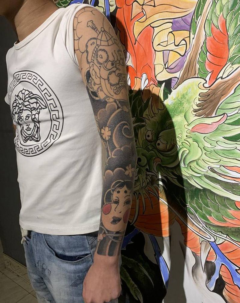 日式老传统花臂纹身图片_手臂老传统纹身图案