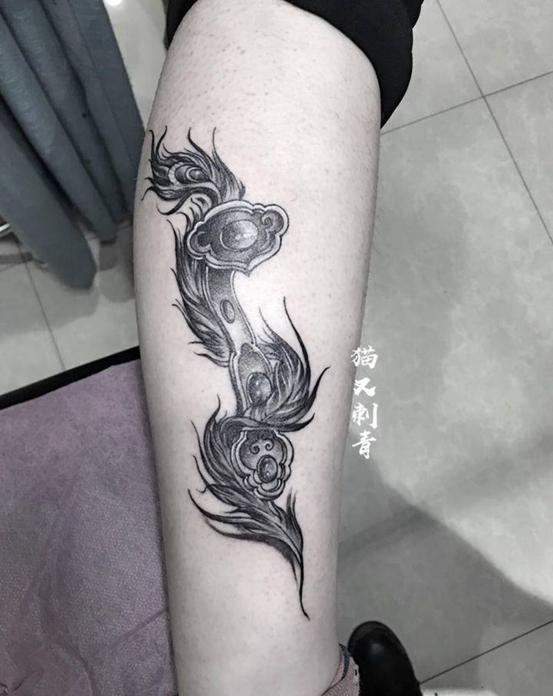客带图纹身图片_腿部纹身图案