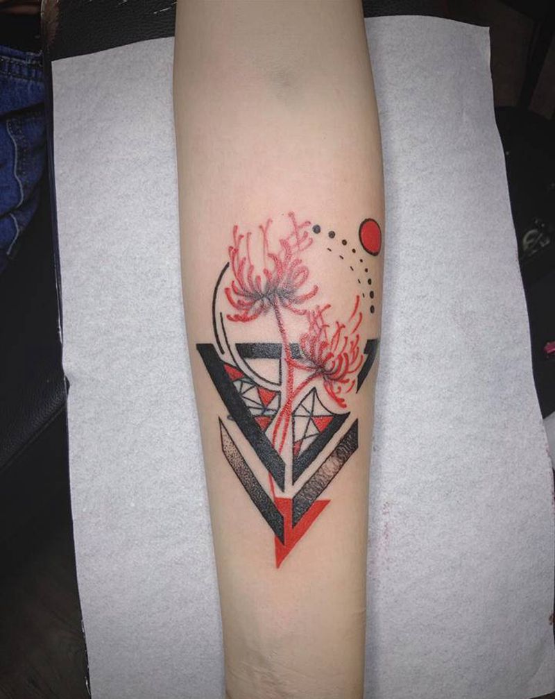 曼珠沙华遮盖修改纹身图片_手臂水墨纹身图案