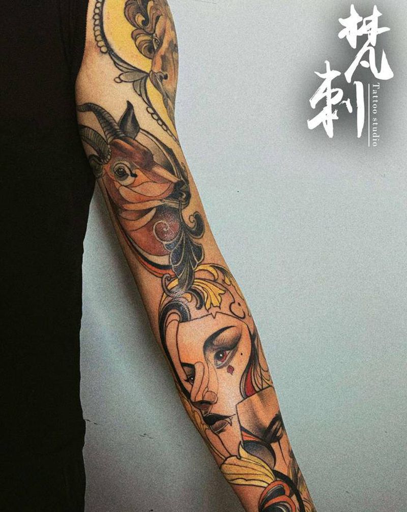 欧洲新传统花臂纹身图片_手臂纹身图案