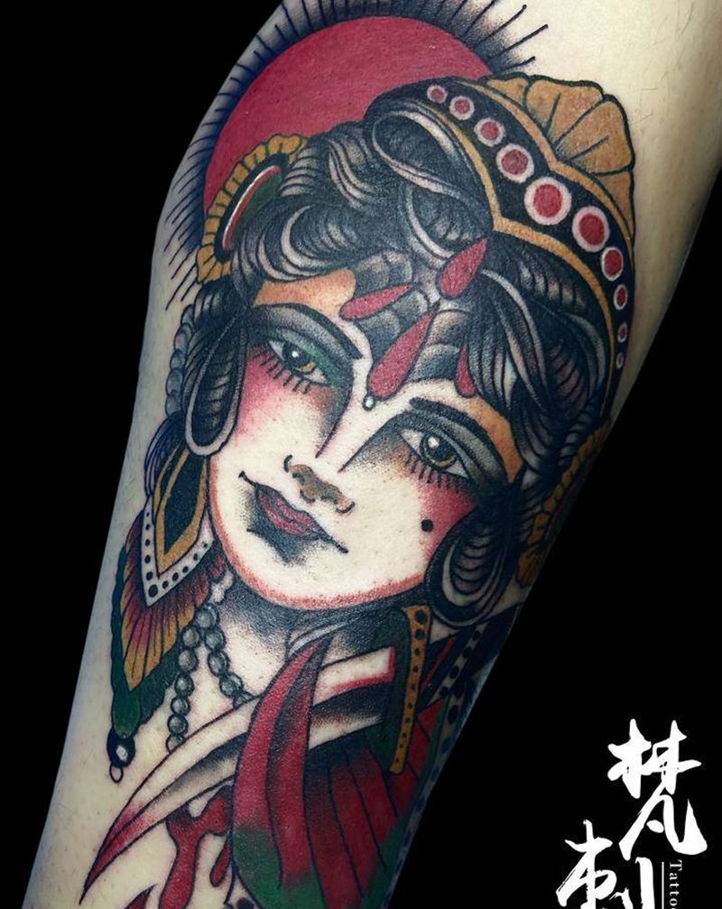 old   School纹身图片_腿部纹身图案