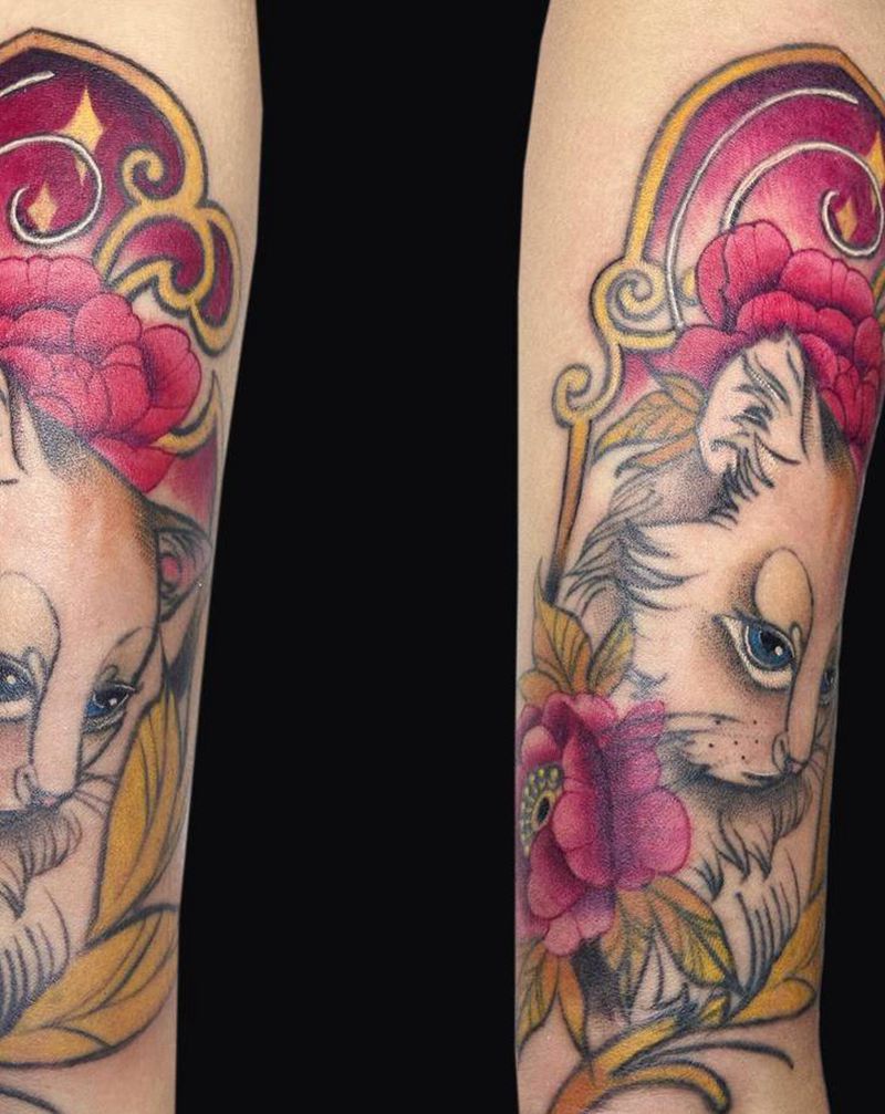 欧洲新传统猫咪纹身图片_手臂纹身图案