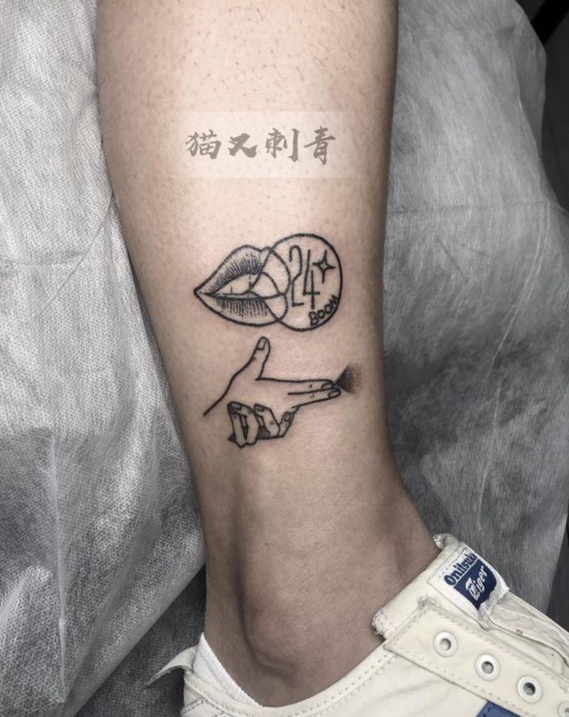 客带图纹身图片_腿部纹身图案