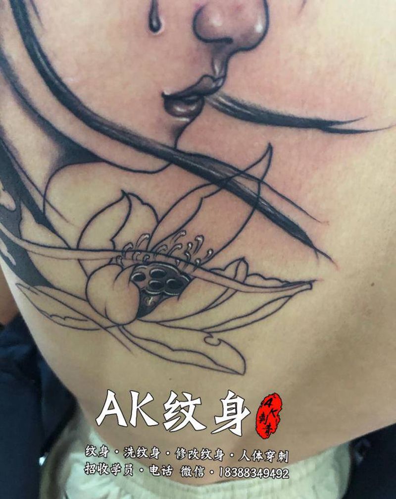 后背艺伎纹身图片_肩部新传统老传统纹身图案