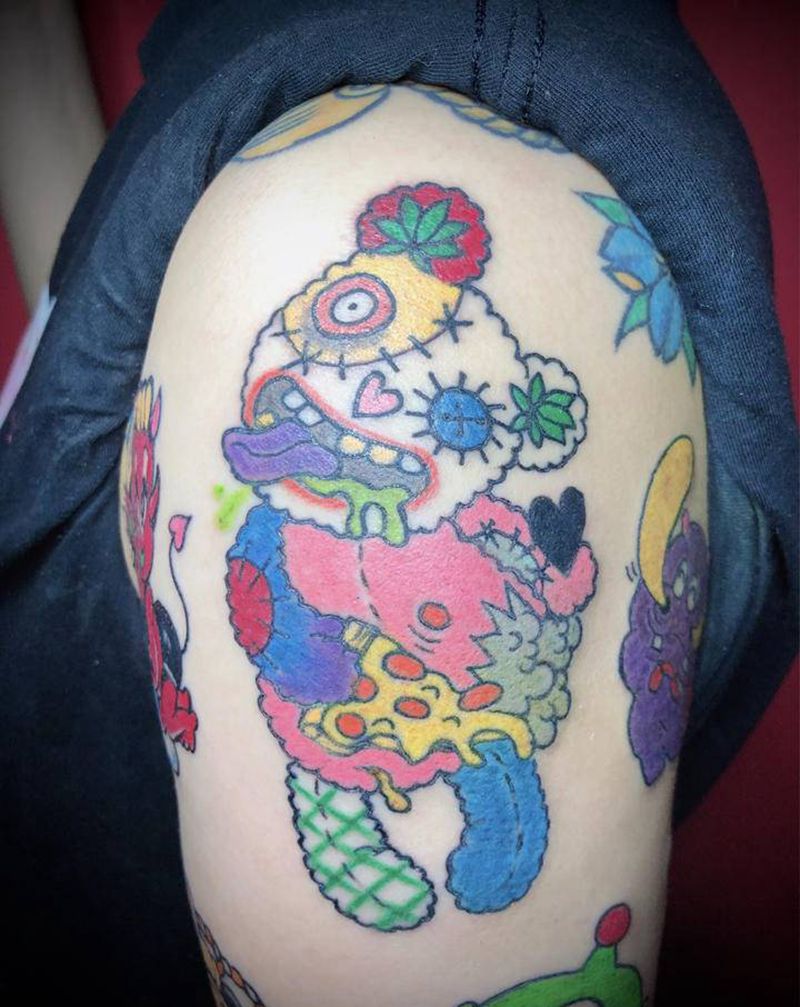 缝缝补补暴力熊纹身图片_手臂Old School纹身图案