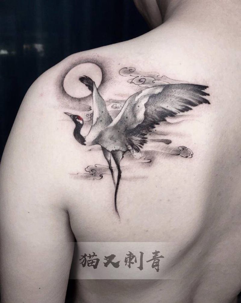 设计图稿纹身图片_背部水墨纹身图案