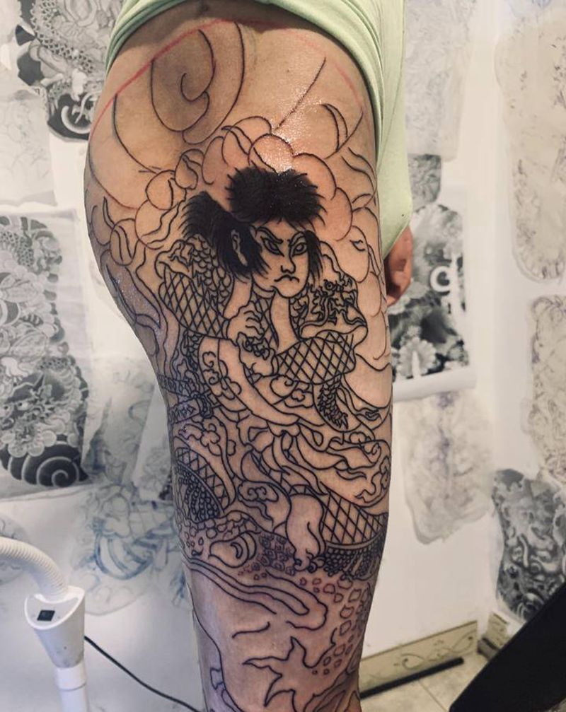 花腿老传统纹身图片_腿部老传统纹身图案