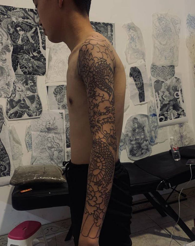 老传统花臂纹身图片_老传统纹身图案