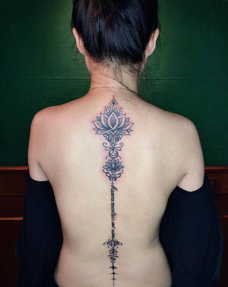 梵花纹身图片_背部点刺图腾莲纹身图案