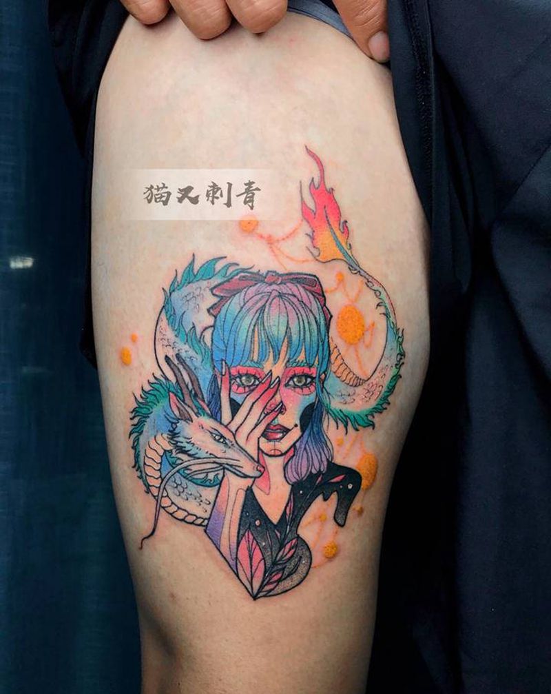 设计图稿纹身图片_腿部水彩纹身图案