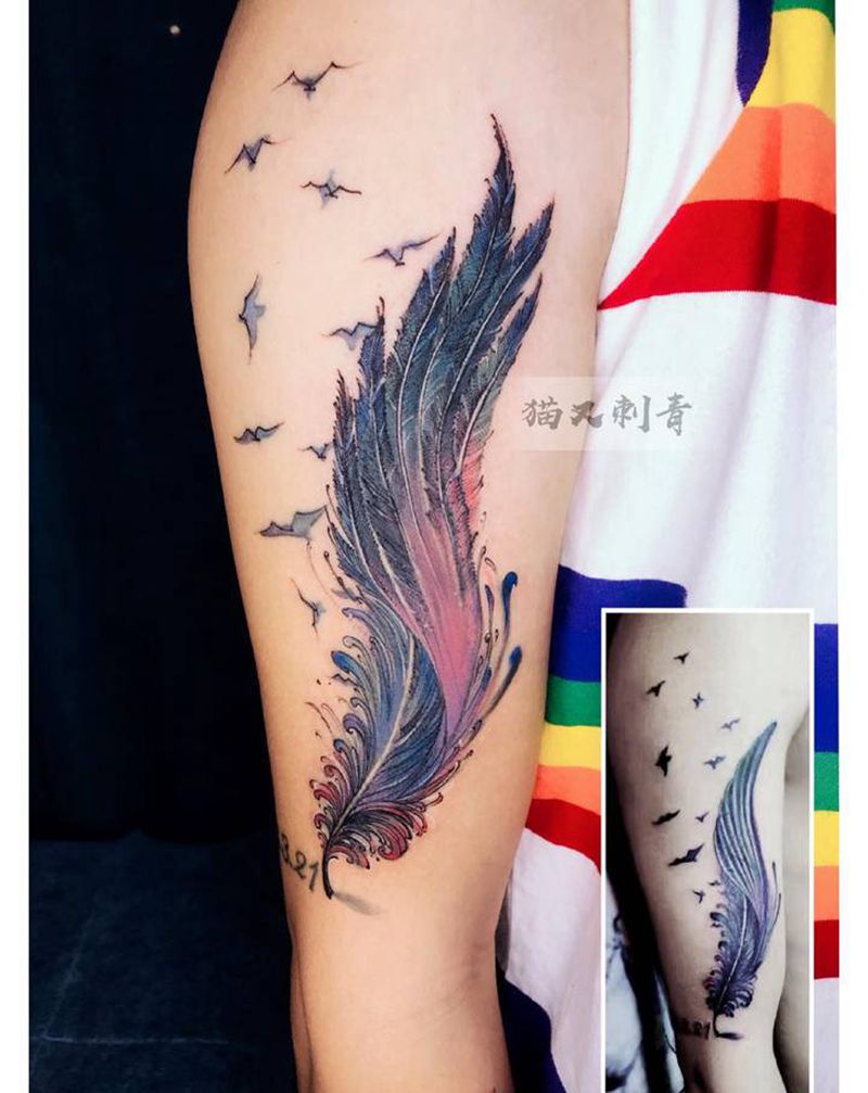 小修改纹身图片_手臂水彩纹身图案