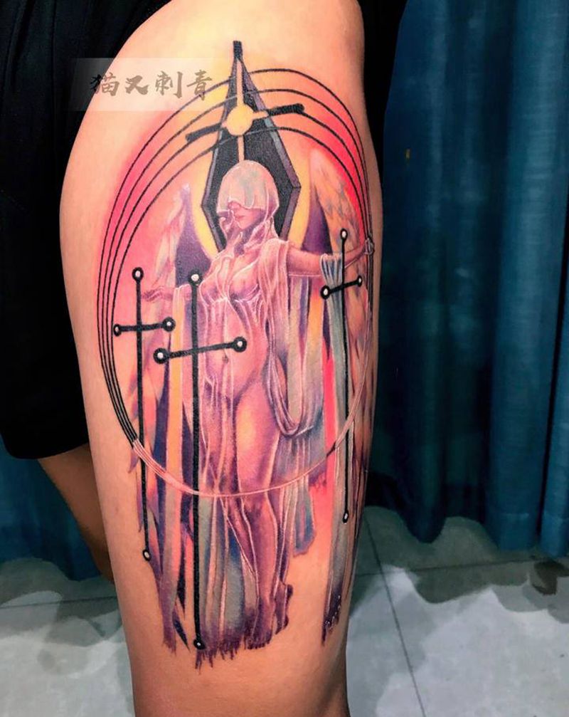 设计图稿纹身图片_腿部欧美写实纹身图案