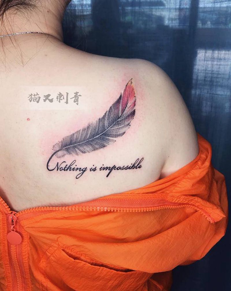 设计图稿纹身图片_背部花体字水彩纹身图案