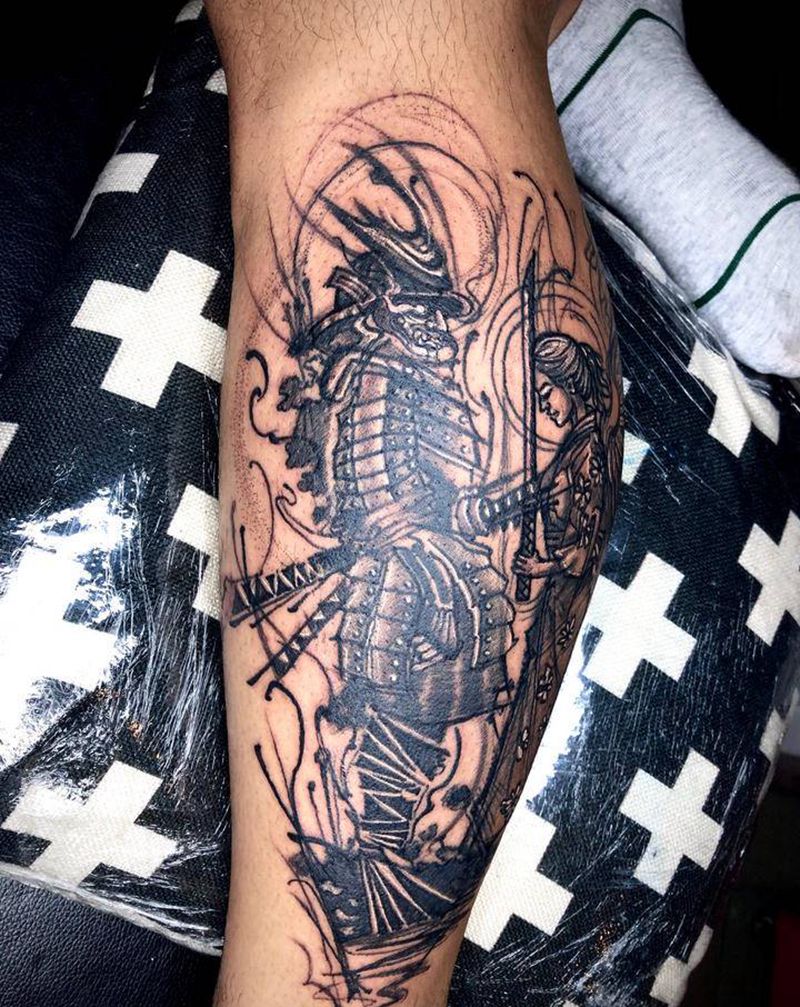 武士武妓纹身图片_脚部点刺纹身图案