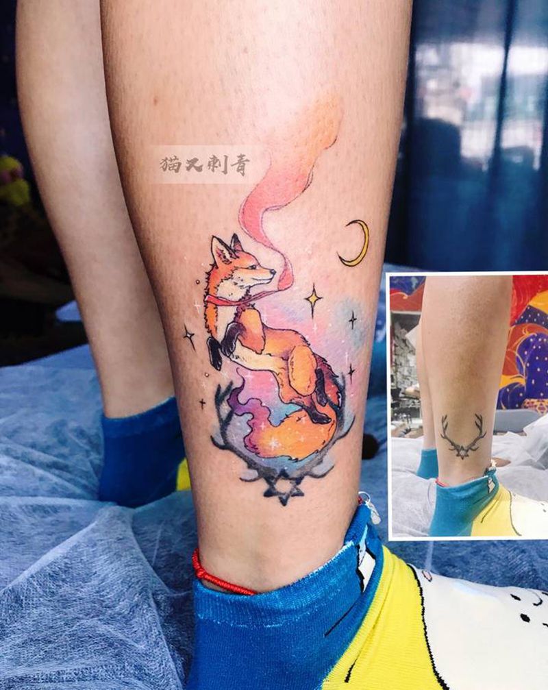 设计图稿，旧图添加纹身图片_腿部New School纹身图案