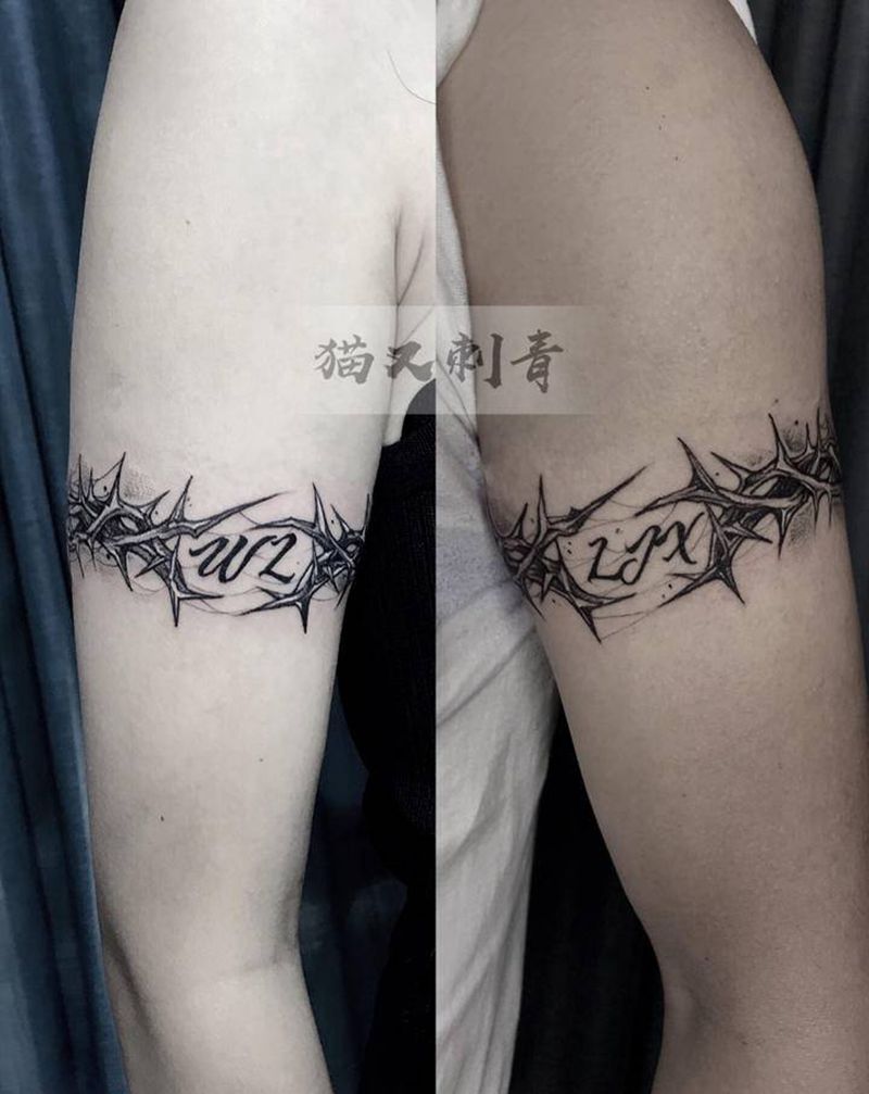 设计图稿情侣臂环纹身图片_手臂点刺纹身图案