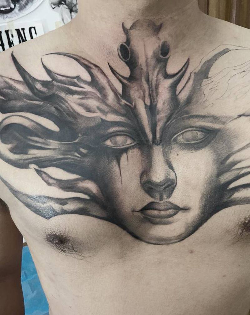 发个进度纹身图片_胸部纹身图案