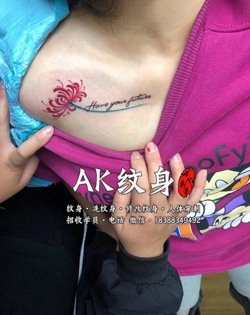 彼岸花纹身图片_胸部肩部老传统新传统纹身图案
