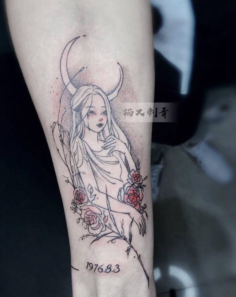 小仙女纹身图片_手臂点刺水彩纹身图案