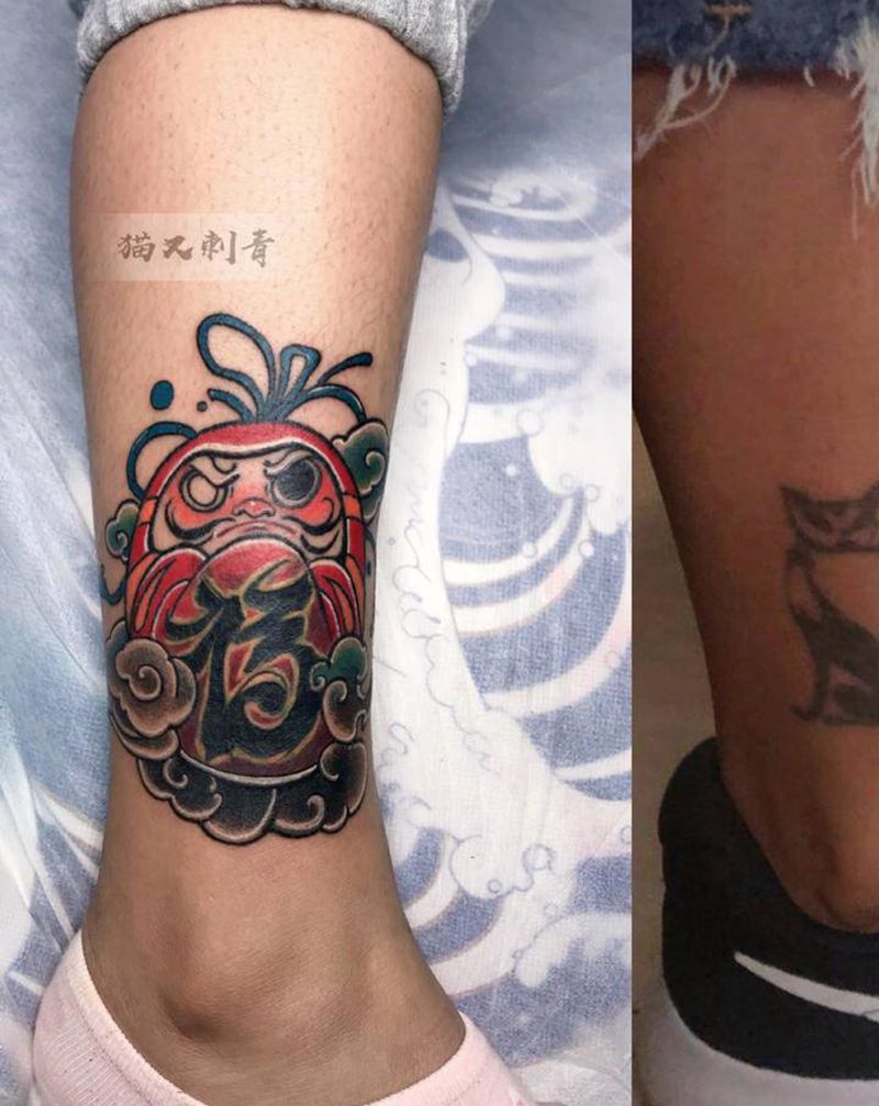 设计图稿，旧纹身遮盖纹身图片_腿部新传统纹身图案