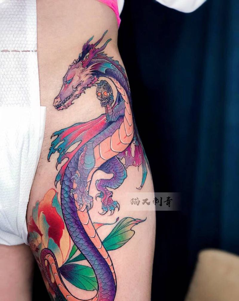 设计图稿纹身图片_臀部腿部New School纹身图案