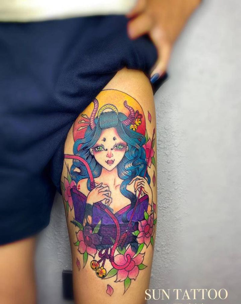 遮盖纹身图片_腿部New School纹身图案