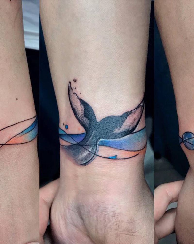 水彩手环纹身图片_手臂水彩纹身图案