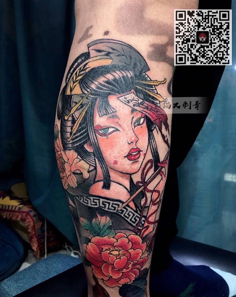 设计图稿，遮盖纹身图片_腿部新传统纹身图案