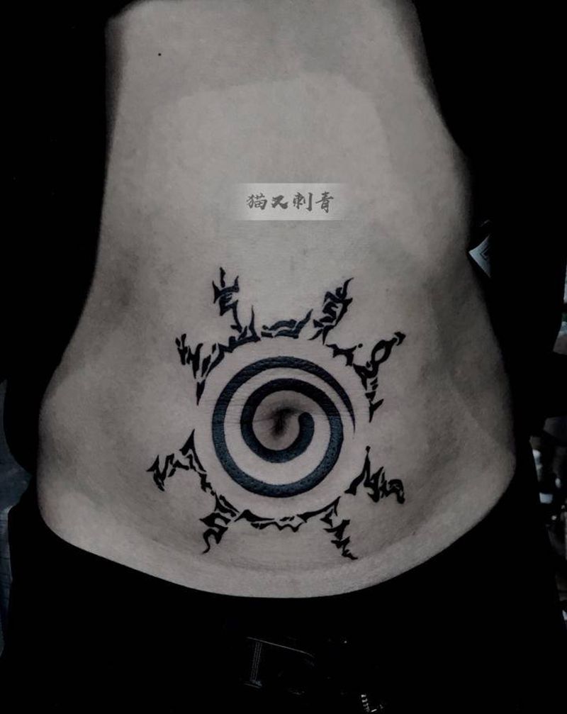 九尾纹身图片_腹部纹身图案