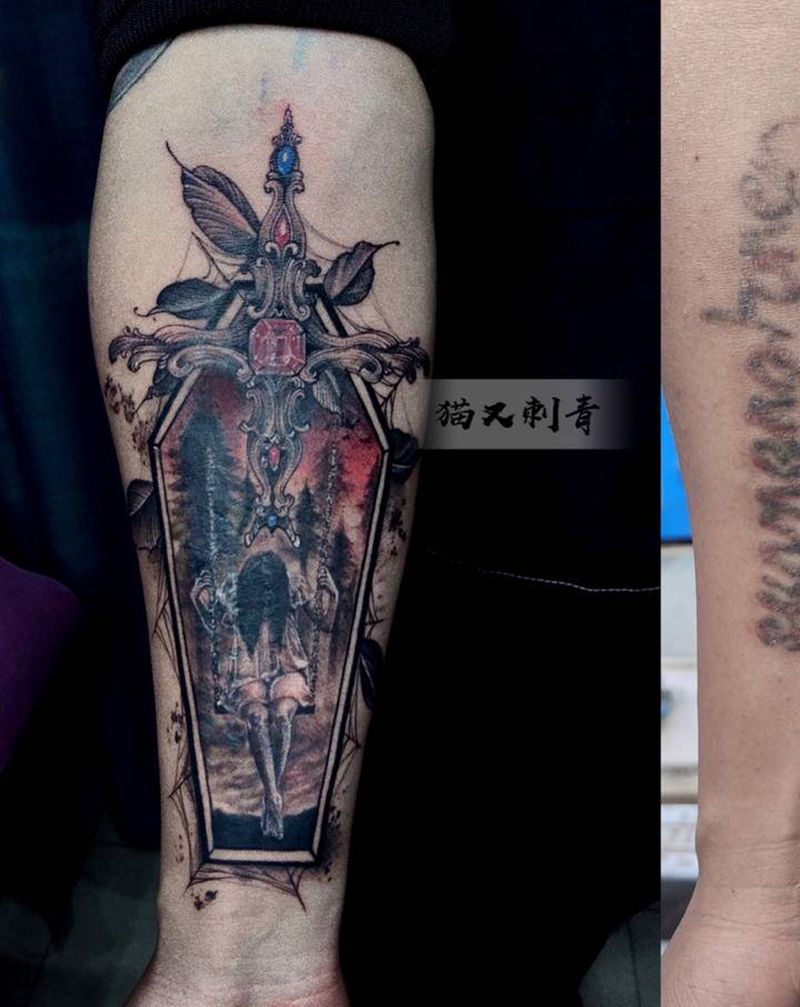 遮盖，设计图稿纹身图片_欧美写实纹身图案