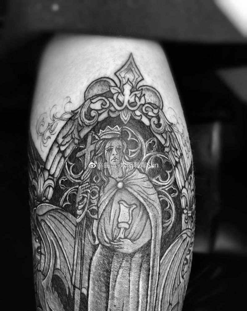 圣母纹身图片_脚部欧美写实纹身图案
