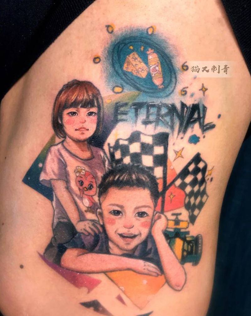 设计图稿纹身图片_腰部New School纹身图案