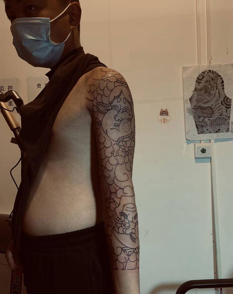 九分花臂纹身图片_手臂老传统纹身图案