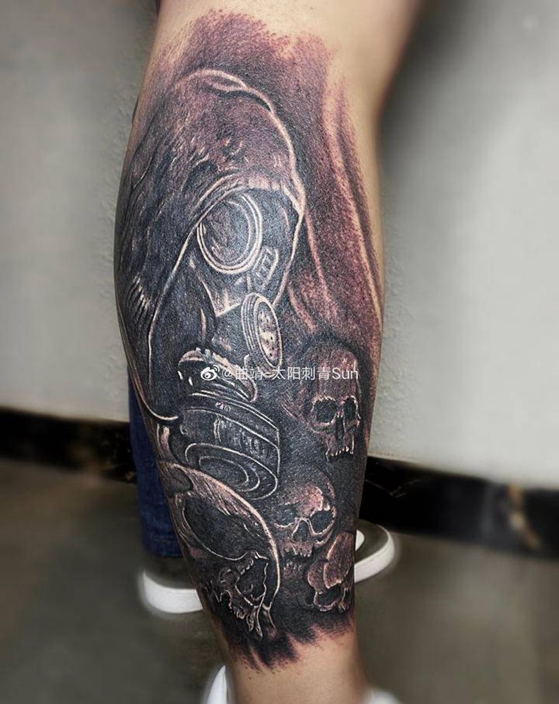 写实遮盖纹身图片_腿部欧美写实纹身图案