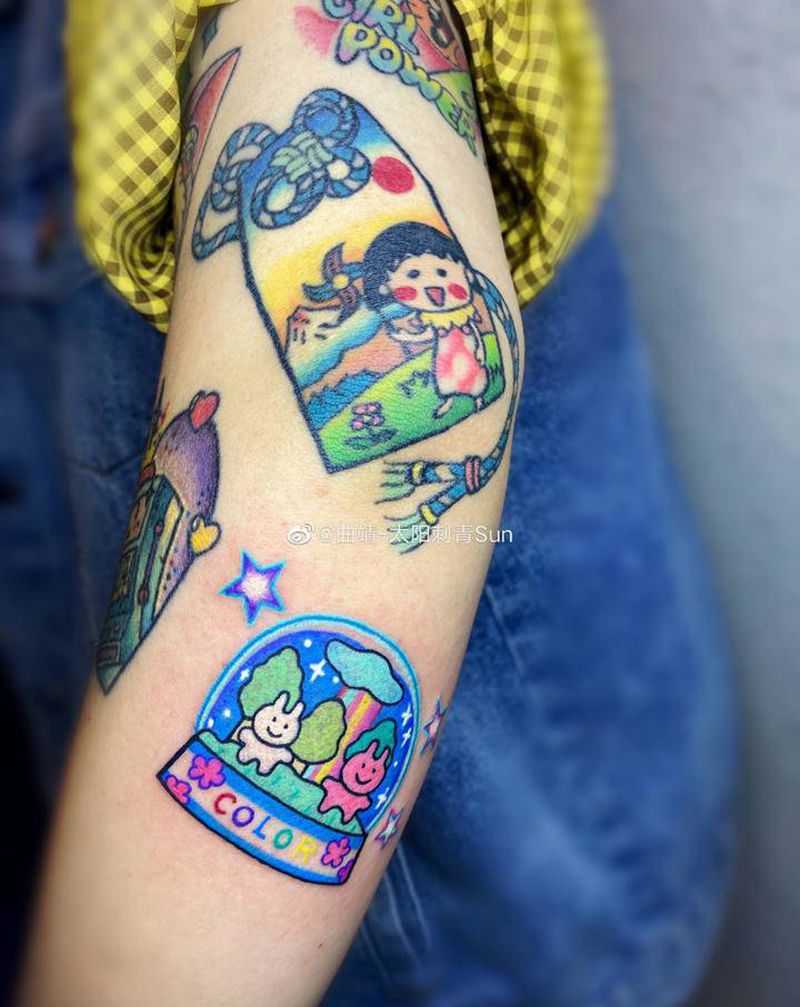 卡通纹身图片_手部New School纹身图案