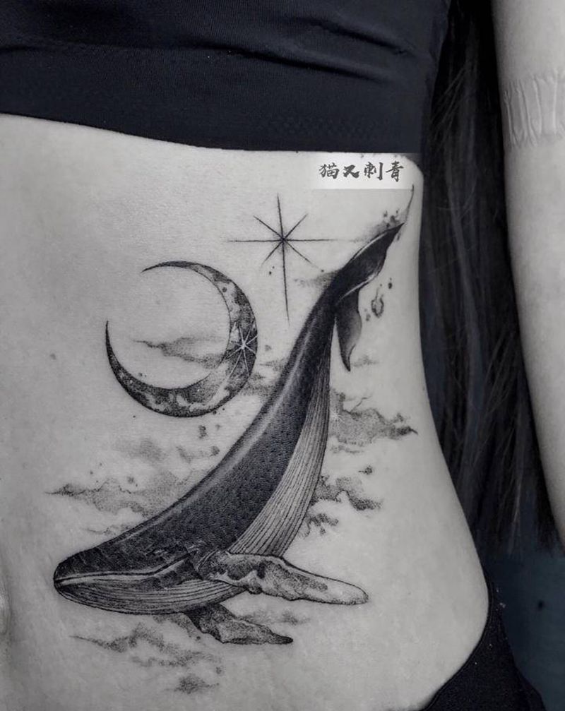 设计图稿鲲纹身图片_腹部腰部点刺纹身图案