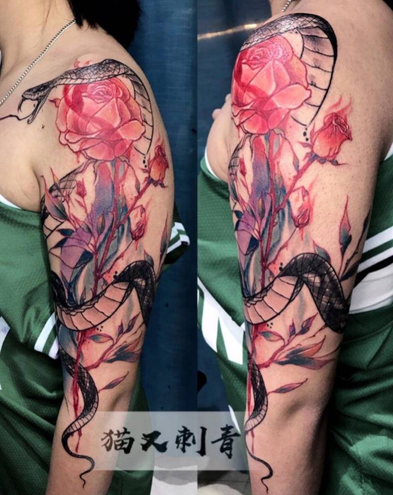 设计图稿纹身图片_手臂水彩欧美写实纹身图案