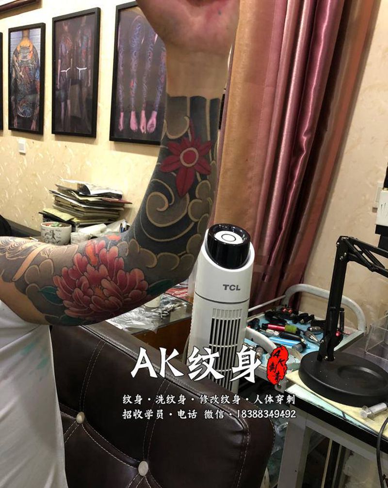 生首天狗花臂遮盖以前失败纹身纹身图片_手臂新传统老传统纹身图案