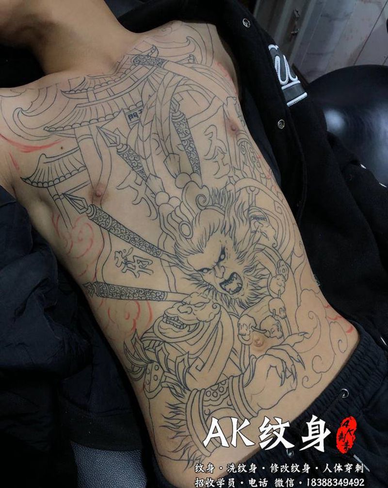 齐天大圣纹身图片_胸部新传统老传统纹身图案
