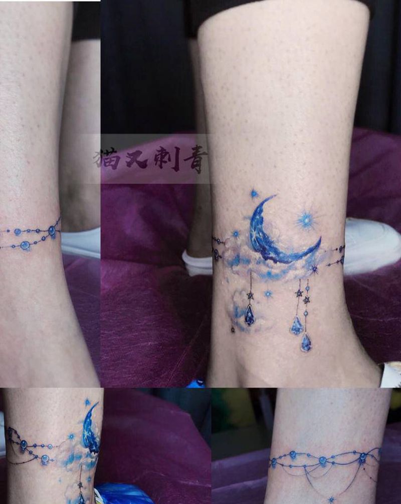 设计图稿纹身图片_腿部水彩纹身图案