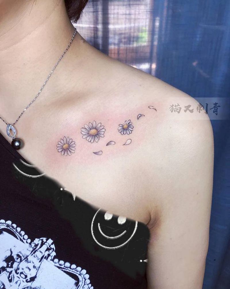 小雏菊～纹身图片_肩部水彩纹身图案