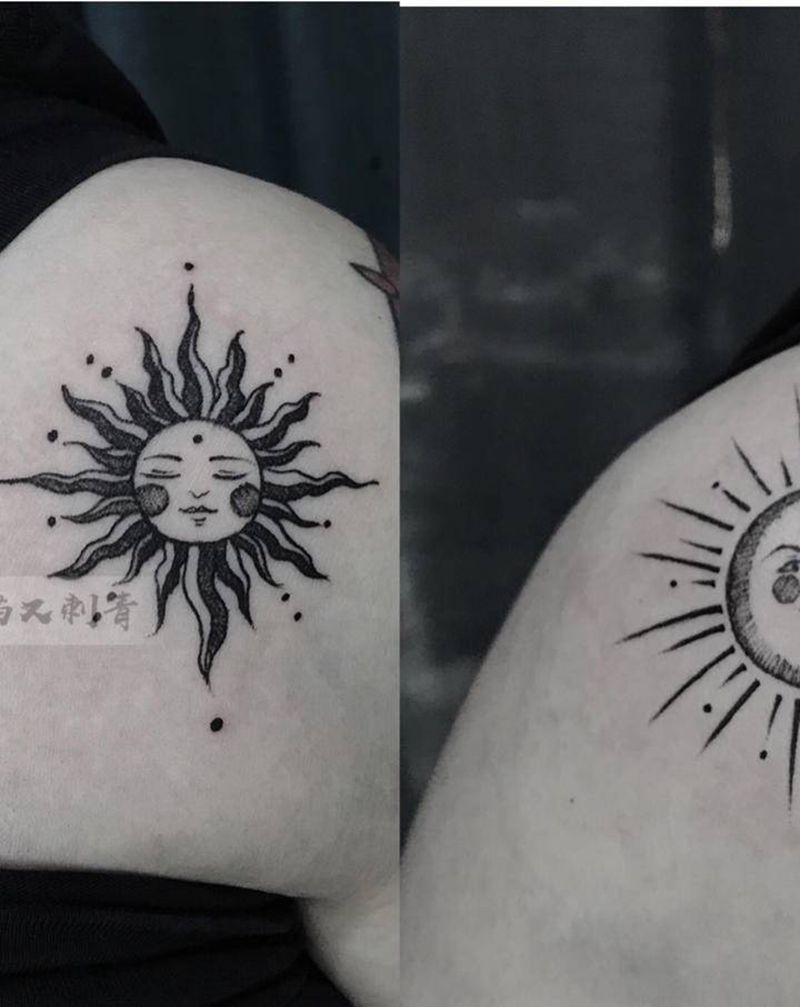 日月纹身图片_肩部纹身图案