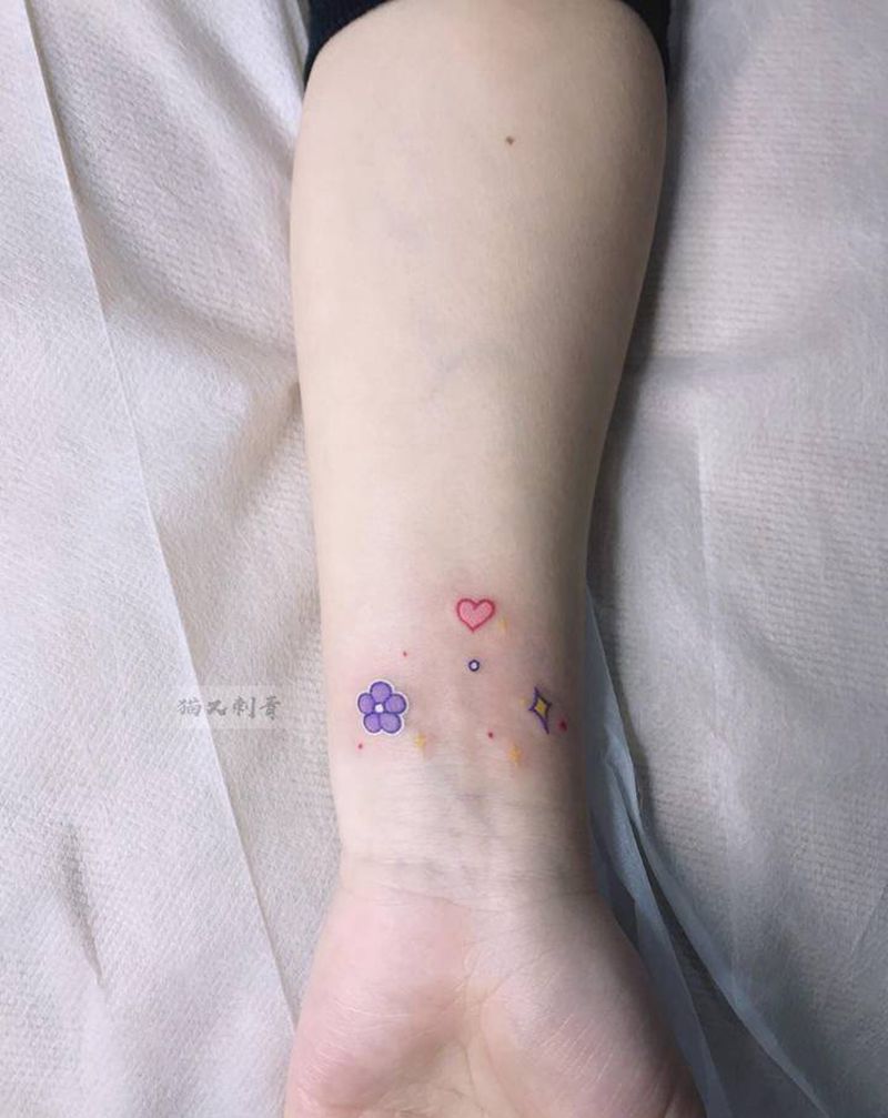 闺蜜小清新纹身图片_手臂水彩纹身图案