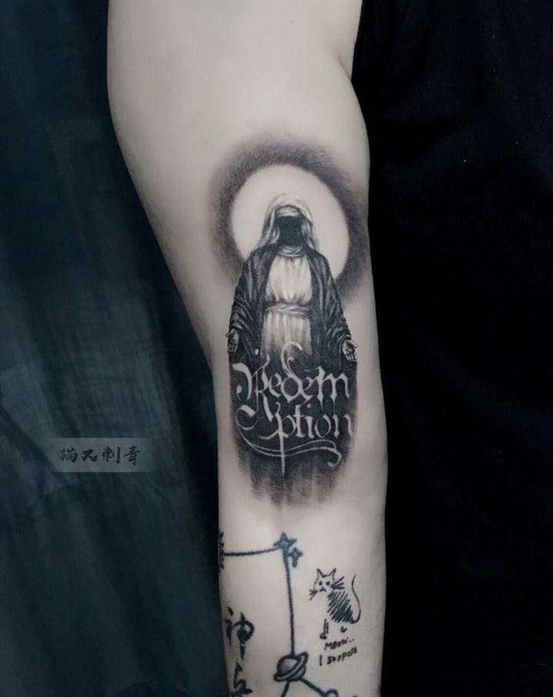 救赎纹身图片_手臂欧美写实纹身图案