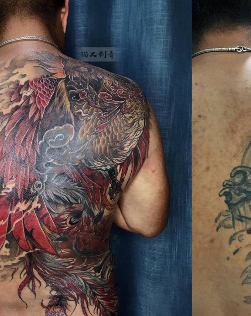 大型遮盖，设计图稿纹身图片_背部新传统纹身图案