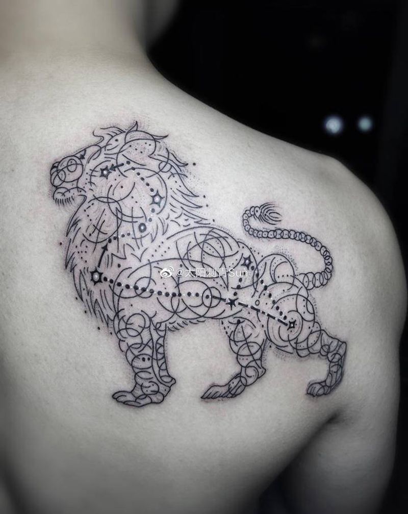 狮子座纹身图片_肩部几何纹身图案