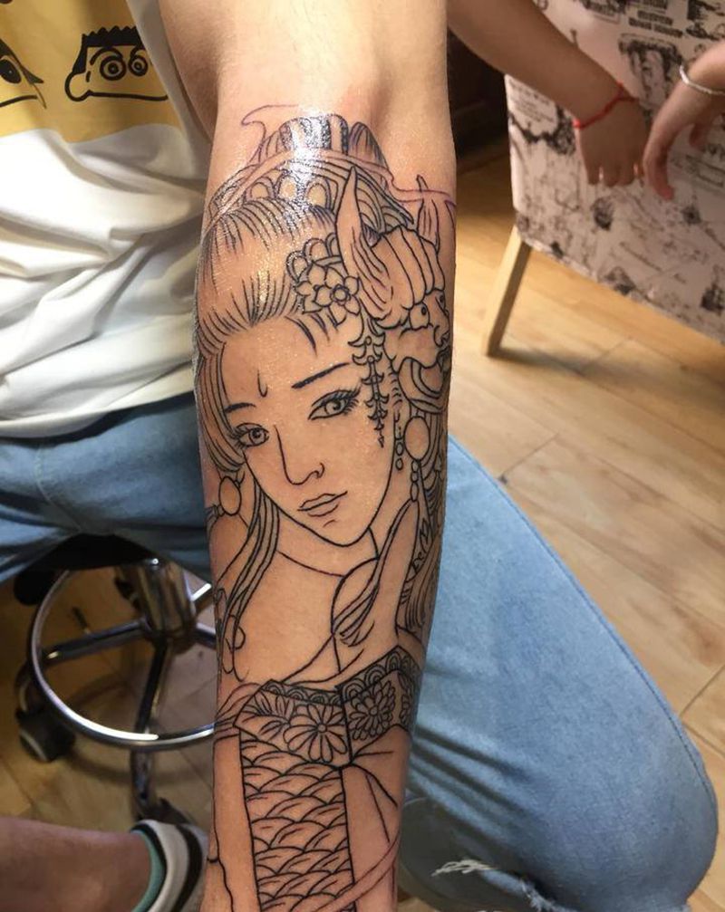 艺妓纹身图片_手臂新传统纹身图案