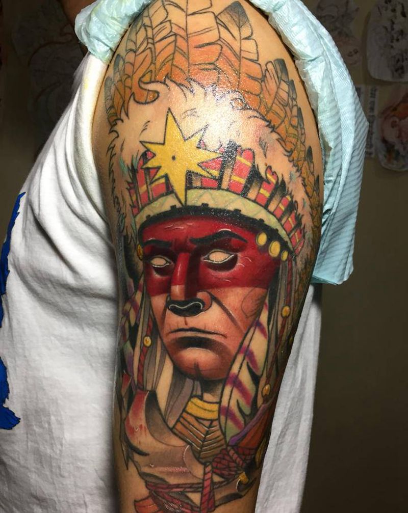 印第安人纹身图片_手臂New School纹身图案